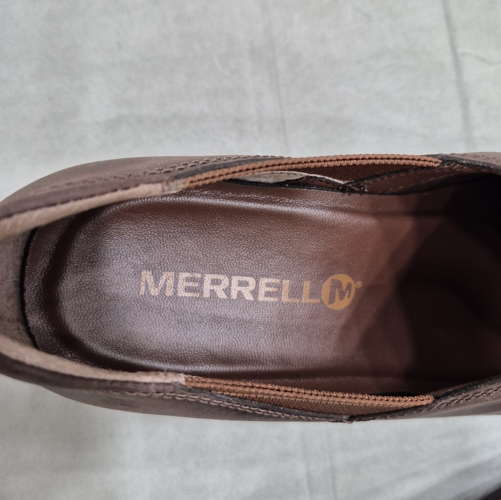 Merrell Emma clogs women's 7 brunette brown leather slip on elastic side panels - Picture 11 of 12